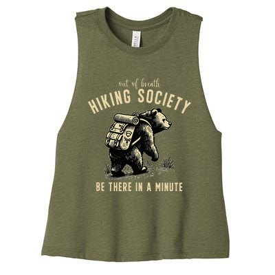 Out Of Breath Hiking Society Bear Be There In A Minute Women's Racerback Cropped Tank