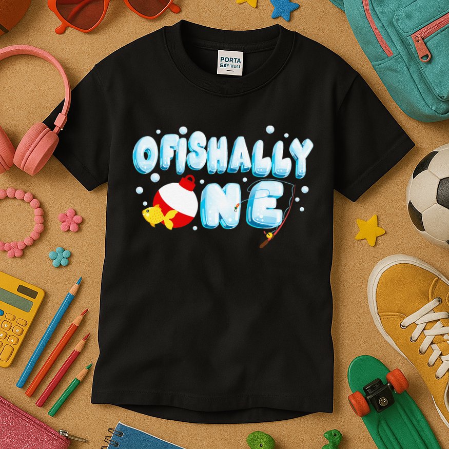 Ofishally One Birthday Outfit For Fish Lover Kids T-Shirt