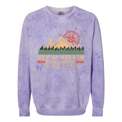 Out Of Breath Hiking Society Funny Mountain Hiker Joke Colorblast Crewneck Sweatshirt