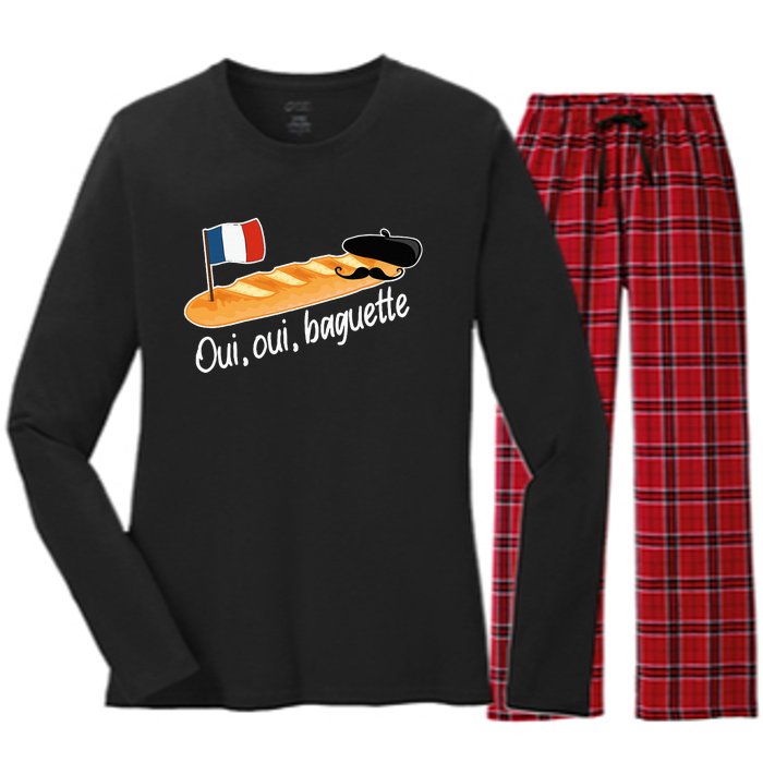 Oui Oui Baguette French Bread France Lover Francophile Women's Long Sleeve Flannel Pajama Set 