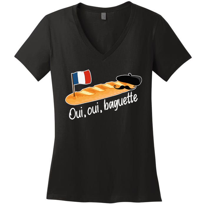 Oui Oui Baguette French Bread France Lover Francophile Women's V-Neck T-Shirt