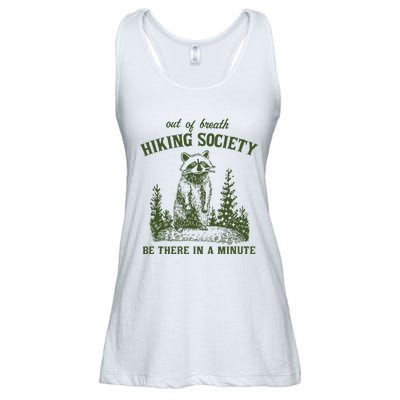 Out Of Breath Hiking Society Raccoon Be There In A Minute Ladies Essential Flowy Tank