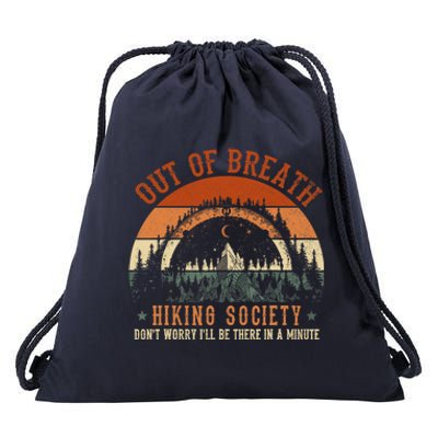 Out Of Breath Hiking Society Design For Vintage Hiking Drawstring Bag