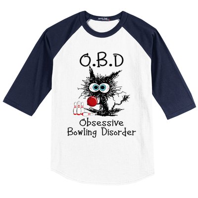 OBD Obsessive Bowling Disorder Funny Black Cat Bowling Baseball Sleeve Shirt