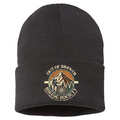 Out Of Breath Hiking Society Funny Mountain Outdoor Hikers Sustainable Knit Beanie