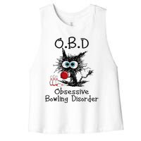 OBD Obsessive Bowling Disorder Funny Black Cat Bowling Women's Racerback Cropped Tank