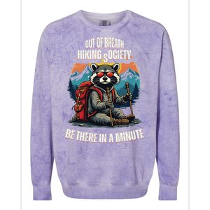 Out Of Breath Hiking Society Raccoon Hiking Colorblast Crewneck Sweatshirt