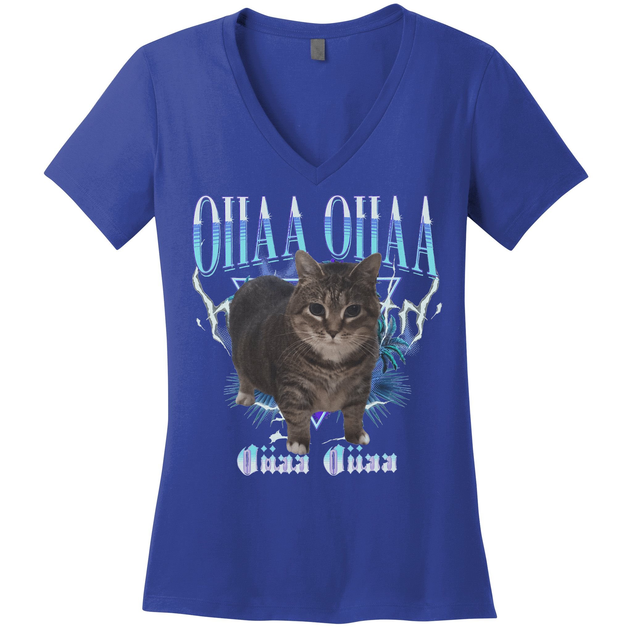 Oiia Oiia Cat Brainrot Women's V-Neck T-Shirt