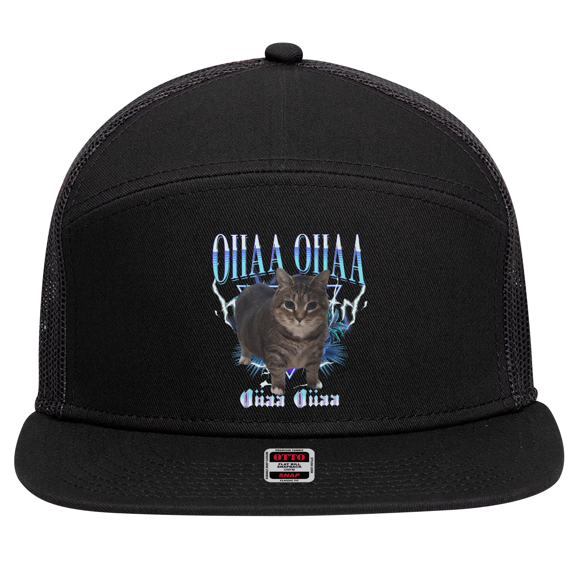 Oiia Oiia Cat Brainrot 7 Panel Mesh Trucker Snapback Hat