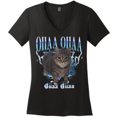 Oiia Oiia Cat Brainrot Women's V-Neck T-Shirt
