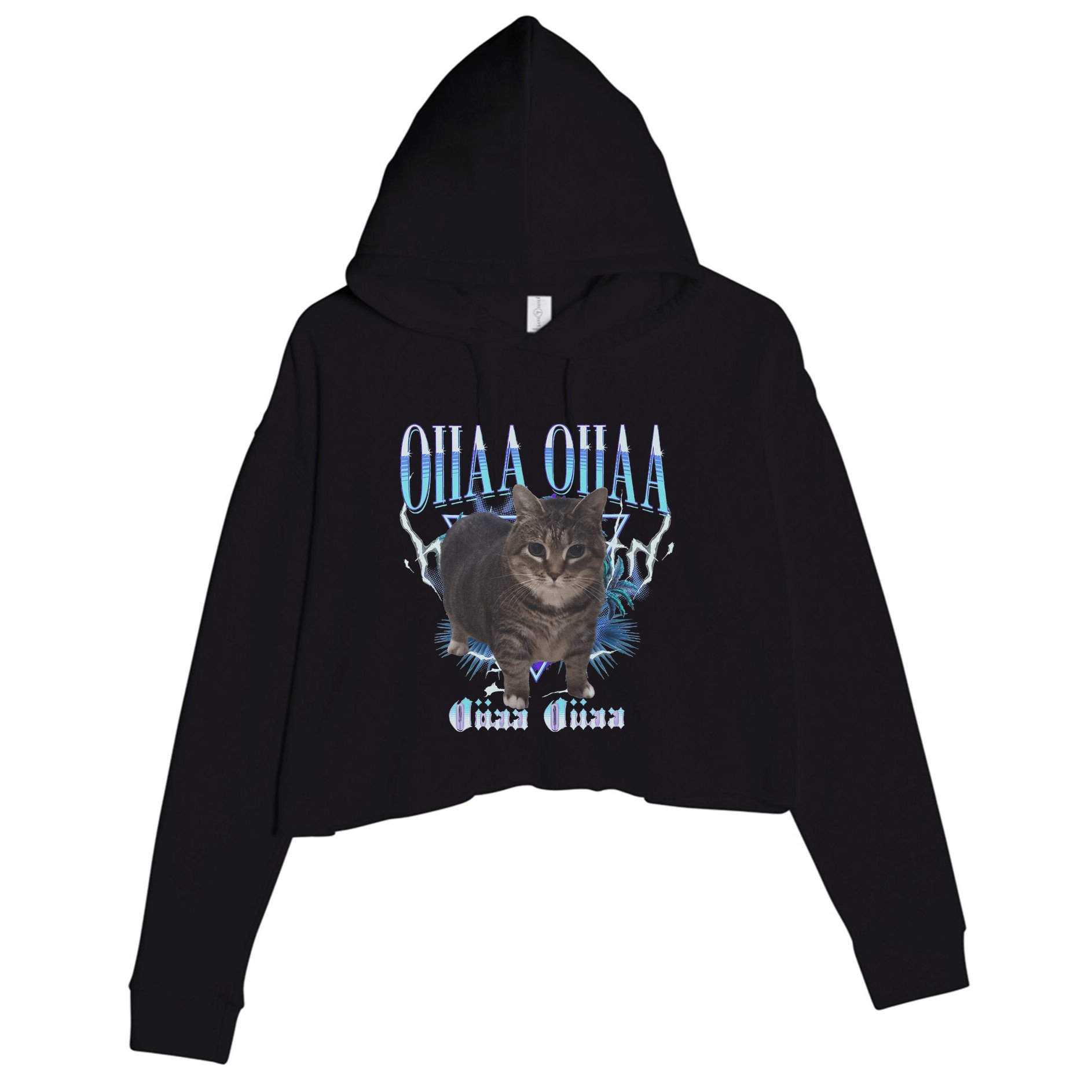 Oiia Oiia Cat Brainrot Crop Fleece Hoodie