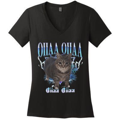 Oiia Oiia Cat Brainrot Women's V-Neck T-Shirt