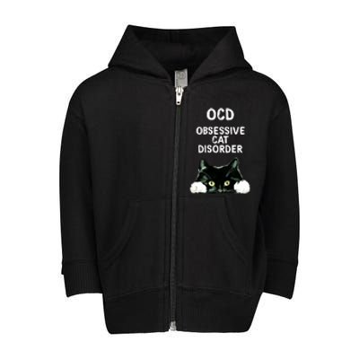 Ocd Obsessive Cat Disorder Animals Black And White Cat Toddler Zip Fleece Hoodie