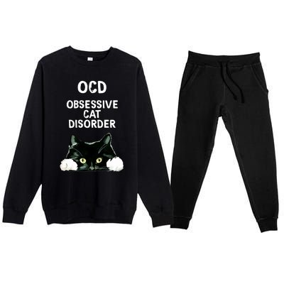 Ocd Obsessive Cat Disorder Animals Black And White Cat Premium Crewneck Sweatsuit Set