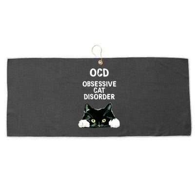 Ocd Obsessive Cat Disorder Animals Black And White Cat Large Microfiber Waffle Golf Towel