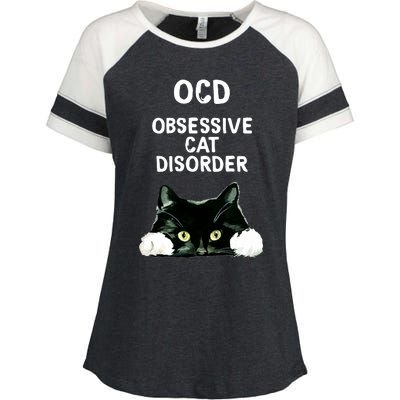 Ocd Obsessive Cat Disorder Animals Black And White Cat Enza Ladies Jersey Colorblock Tee