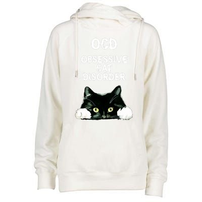 Ocd Obsessive Cat Disorder Animals Black And White Cat Womens Funnel Neck Pullover Hood