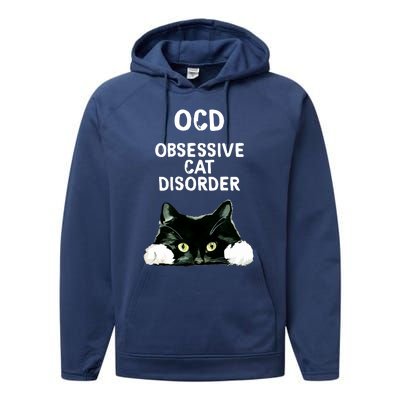 Ocd Obsessive Cat Disorder Animals Black And White Cat Performance Fleece Hoodie