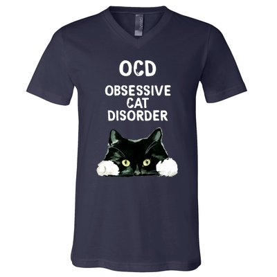 Ocd Obsessive Cat Disorder Animals Black And White Cat V-Neck T-Shirt