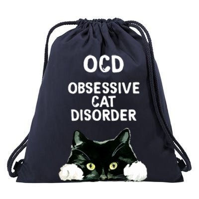 Ocd Obsessive Cat Disorder Animals Black And White Cat Drawstring Bag