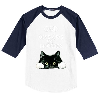 Ocd Obsessive Cat Disorder Animals Black And White Cat Baseball Sleeve Shirt