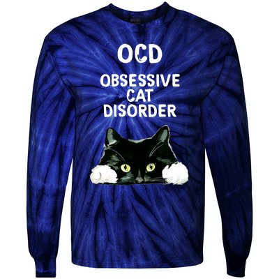 Ocd Obsessive Cat Disorder Animals Black And White Cat Tie-Dye Long Sleeve Shirt