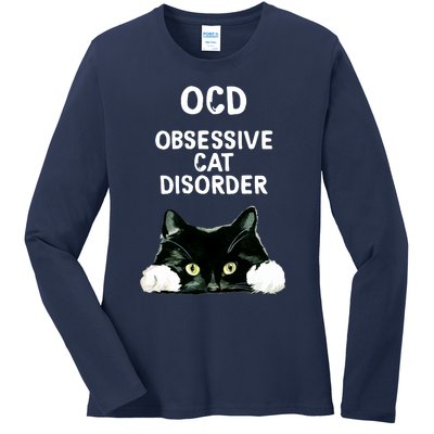 Ocd Obsessive Cat Disorder Animals Black And White Cat Ladies Long Sleeve Shirt