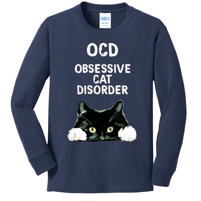 Ocd Obsessive Cat Disorder Animals Black And White Cat Kids Long Sleeve Shirt