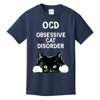 Ocd Obsessive Cat Disorder Animals Black And White Cat Kids T-Shirt