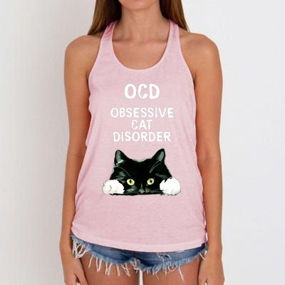 Ocd Obsessive Cat Disorder Animals Black And White Cat Women's Knotted Racerback Tank