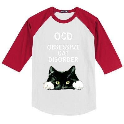 Ocd Obsessive Cat Disorder Animals Black And White Cat Kids Colorblock Raglan Jersey