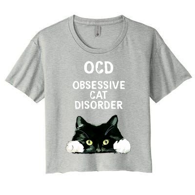 Ocd Obsessive Cat Disorder Animals Black And White Cat Women's Crop Top Tee