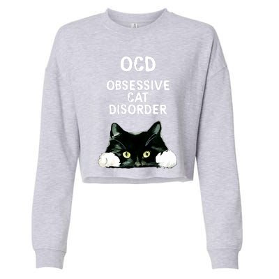 Ocd Obsessive Cat Disorder Animals Black And White Cat Cropped Pullover Crew