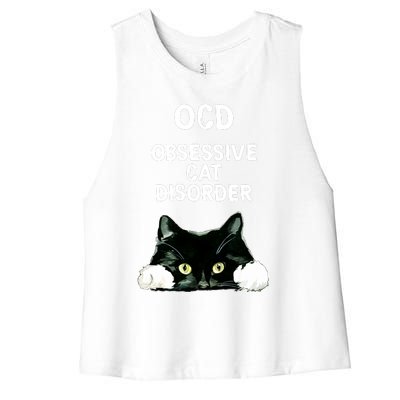 Ocd Obsessive Cat Disorder Animals Black And White Cat Women's Racerback Cropped Tank