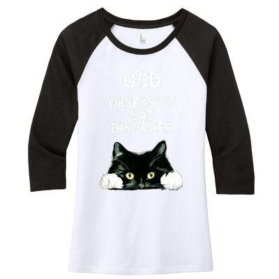 Ocd Obsessive Cat Disorder Animals Black And White Cat Women's Tri-Blend 3/4-Sleeve Raglan Shirt