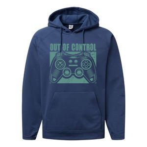 Out Of Control Funny Gaming Quote Retro Video Games Graphic Gift Performance Fleece Hoodie