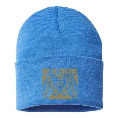 Out Of Control Funny Gaming Quote Retro Video Games Graphic Gift Sustainable Knit Beanie