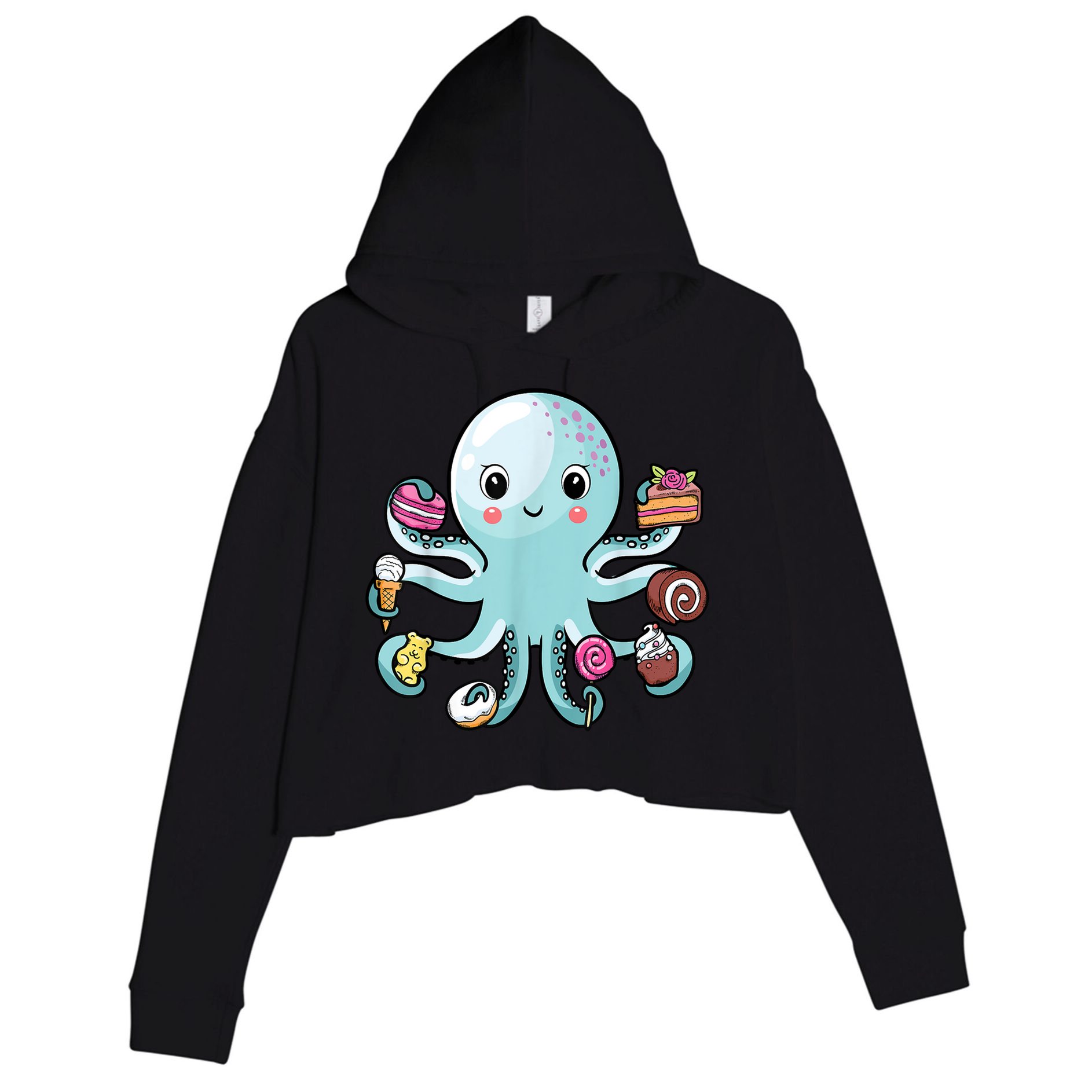 funny Octopus shirts Octopus Cake Tentacles Marine Animals Children Crop Fleece Hoodie