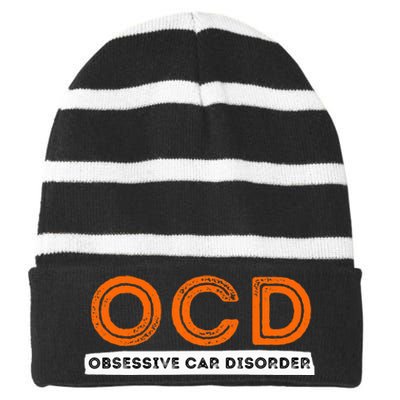 Ocd Obsessive Car Disorder Funny Car Lover Gift Striped Beanie with Solid Band