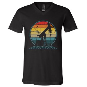 Oilfiled Oil Drilling Rig Pump Retro Roughneck V-Neck T-Shirt