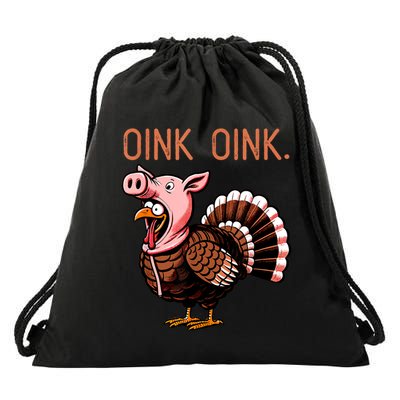 Oink Oink Funny Thanksgiving Turkey In A Pig Disguise Drawstring Bag