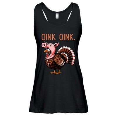 Oink Oink Funny Thanksgiving Turkey In A Pig Disguise Ladies Essential Flowy Tank