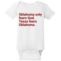 Oklahoma Only Fears God Texas Fears Oklahoma Baby Bodysuit