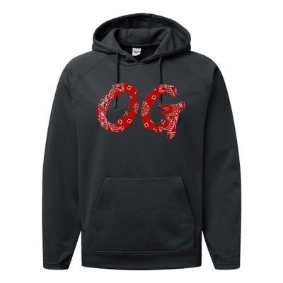 Og Original Gangster Compton Red Bandana Performance Fleece Hoodie