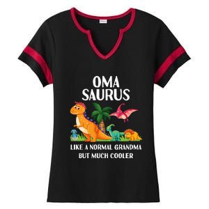 Omasaurus Oma Grandma Saurus Dinosaur Matching Cool Gift Ladies Halftime Notch Neck Tee