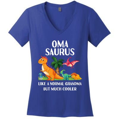 Omasaurus Oma Grandma Saurus Dinosaur Matching Cool Gift Women's V-Neck T-Shirt