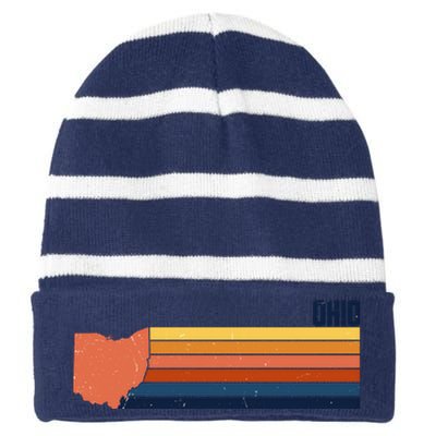 Retro Vintage Ohio Striped Beanie with Solid Band