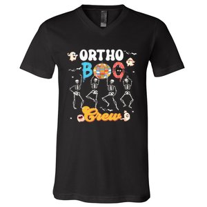 Ortho Orthopedic Halloween Boo Crew Funny Skeleton Dancing V-Neck T-Shirt