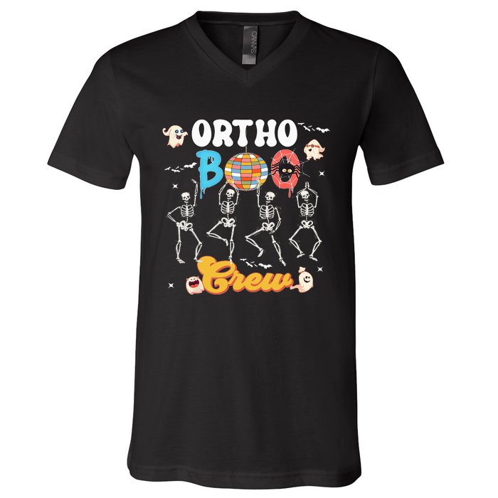 Ortho Orthopedic Halloween Boo Crew Funny Skeleton Dancing V-Neck T-Shirt