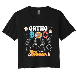 Ortho Orthopedic Halloween Boo Crew Funny Skeleton Dancing Women's Crop Top Tee